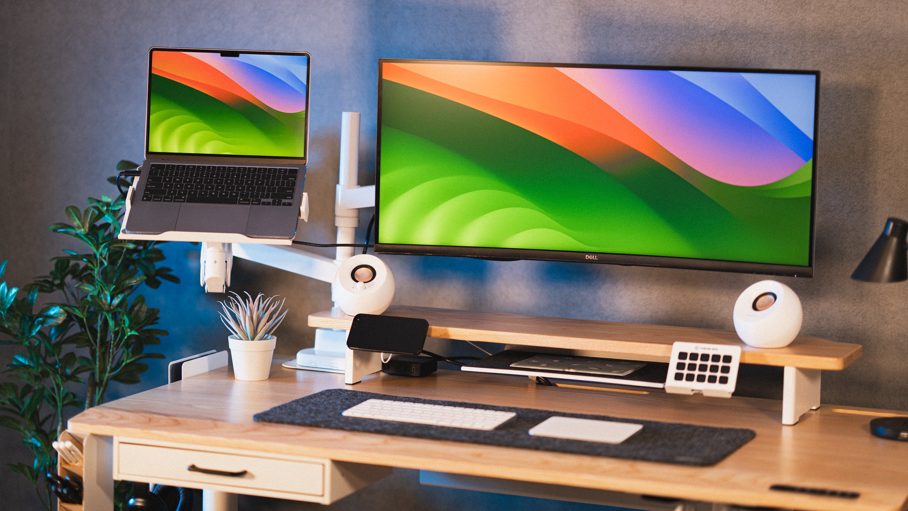 ラシカル モニターアーム（最大57インチ・27kg）＆デスクシェルフ事前