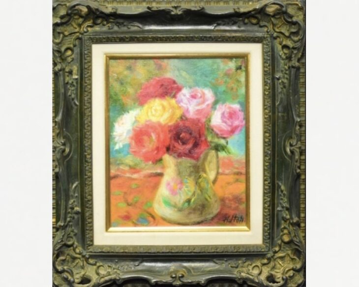 伊藤晴子 『水差しのバラ』 ｜骨董品買取 緑和堂