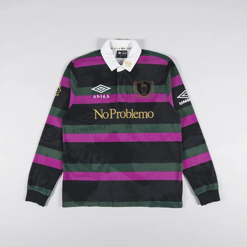 Aries x Umbro Lasered Rugby Long Sleeve Shirt Black Khaki Purple