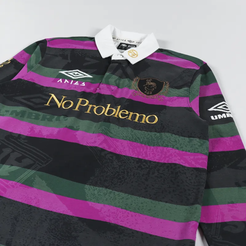 Aries x Umbro Lasered Rugby Long Sleeve Shirt Black Khaki Purple