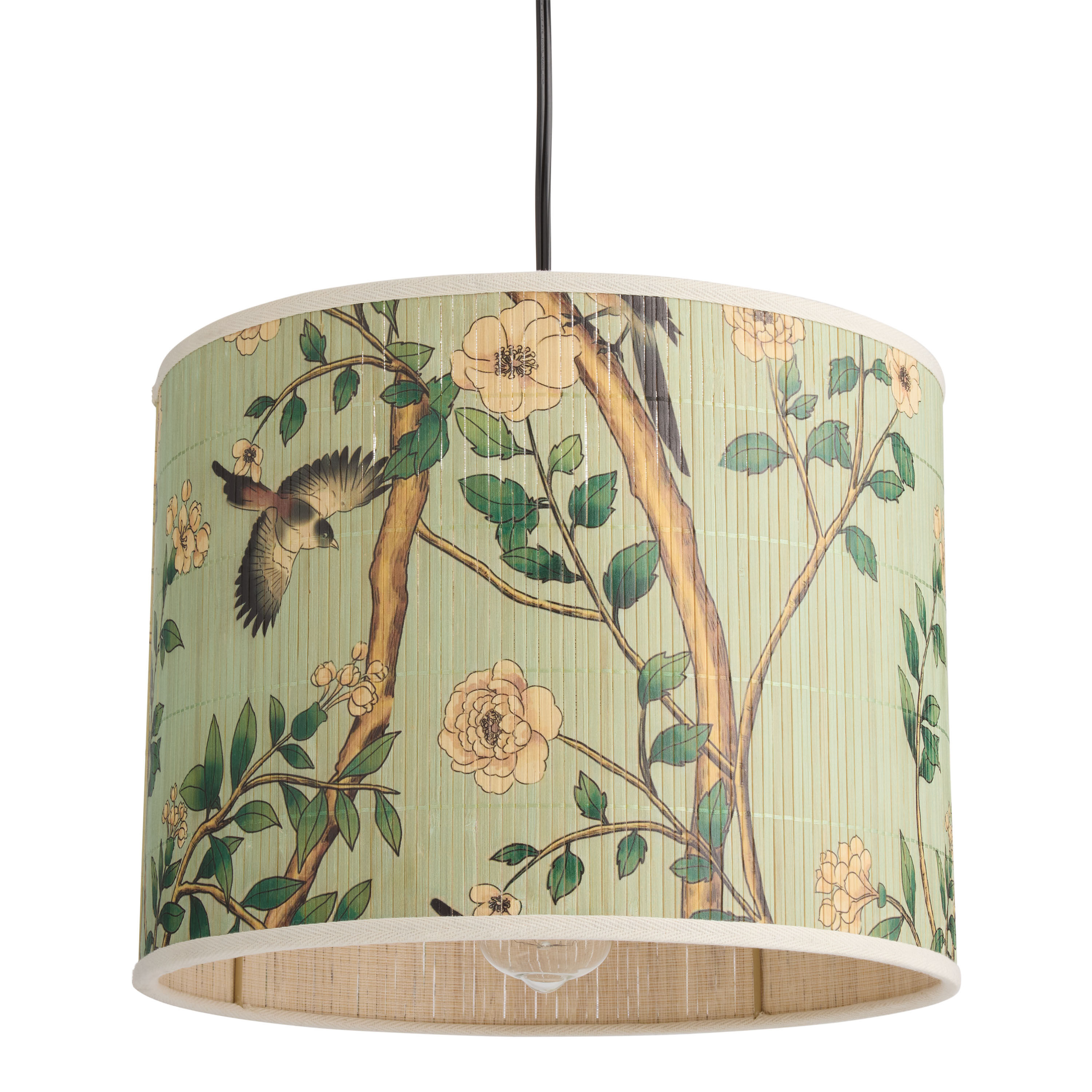 Serafina Mint Green Bamboo with Birds Drum Table Lamp Shade