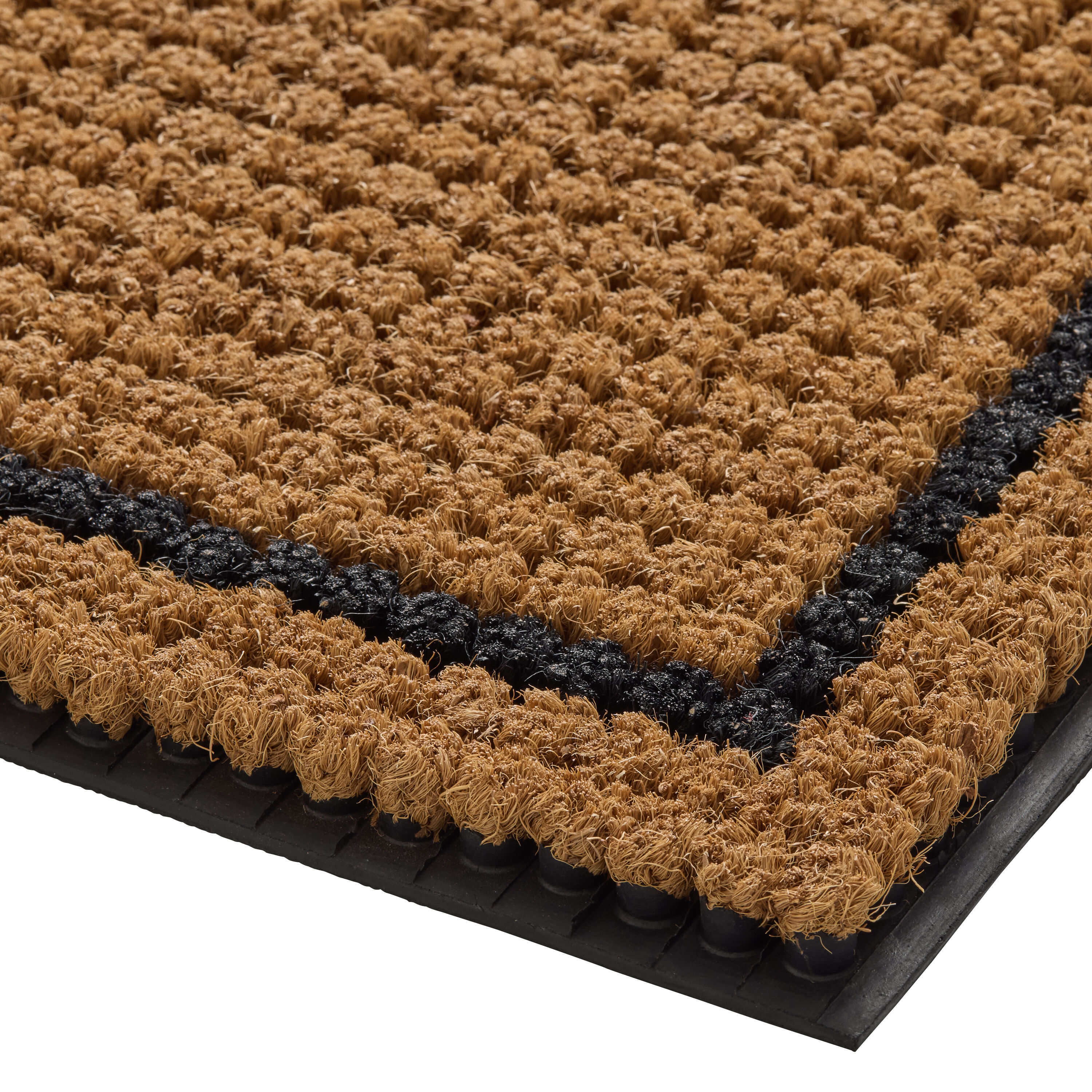Black Border Hand Tufted Coir Doormat with Rubber Backing - World