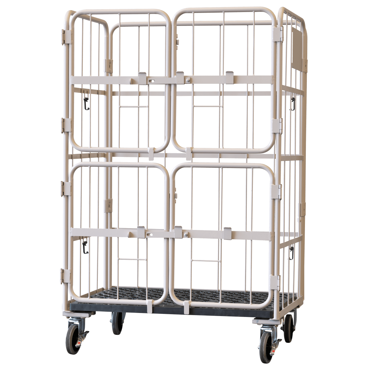 上下観音扉付きカゴ台車（1100×800×H1700mm）ベージュ/M2559KD-2156G