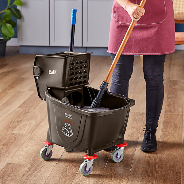 Lavex 35 Qt. Brown Mop Bucket & Side Press Wringer Combo
