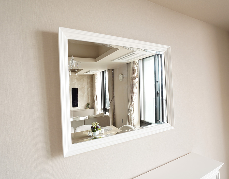 フレンチスタイル ミラー スクエア スーパーホワイト色｜鏡｜輸入家具