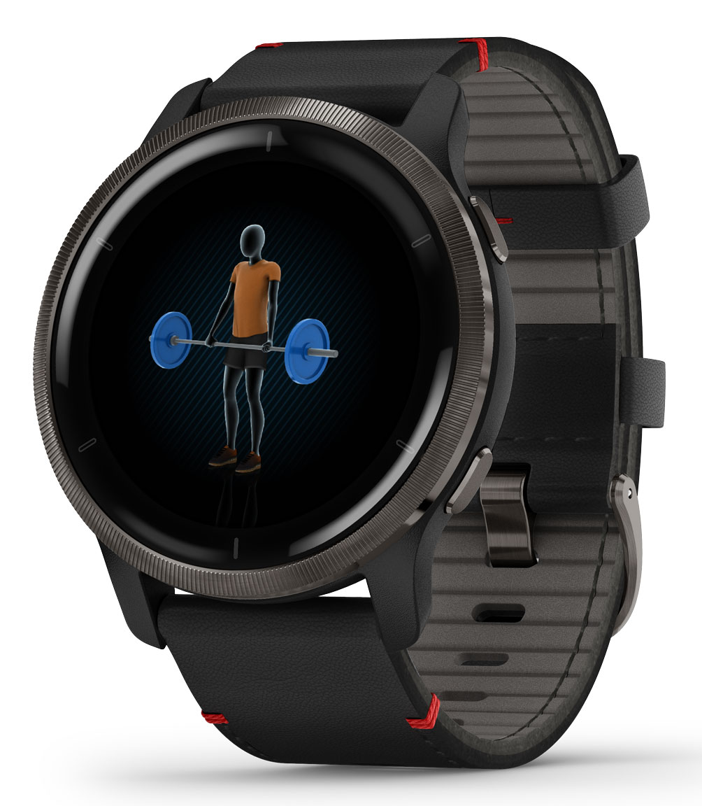 Garmin Venu 2 Black with Slate Leather Band 010-02430-21