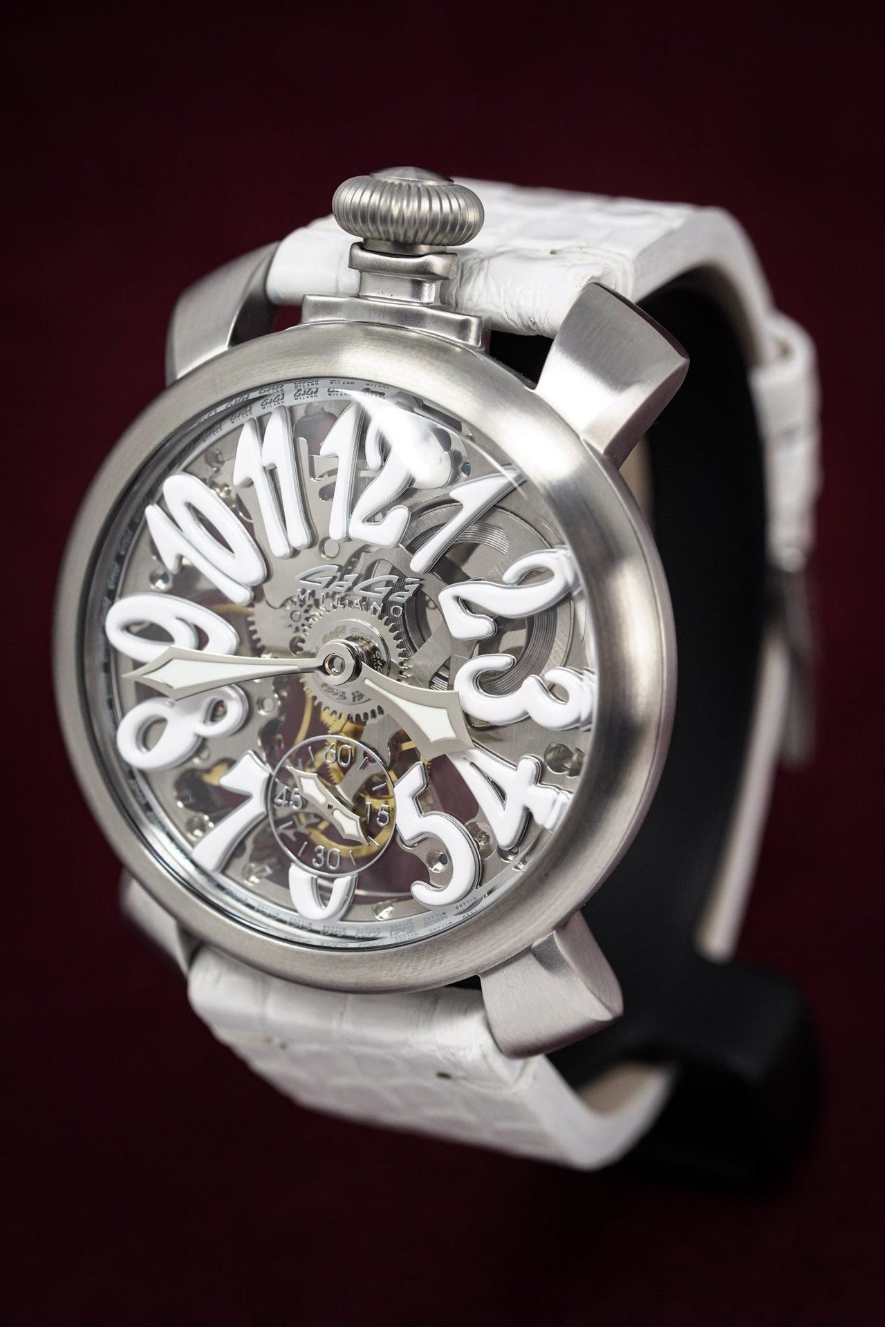 GaGà Milano Watch Skeleton 48MM Satin White – Watches & Crystals