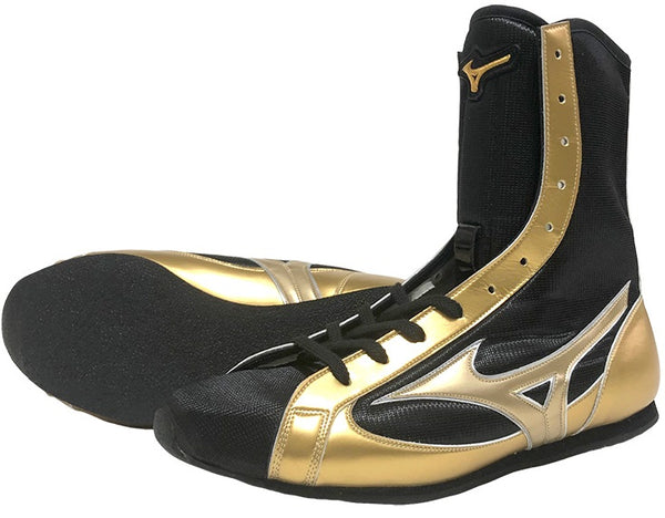Mizuno Mid-Cut Boxing Shoes - Black · Gold – WJapan Boxing