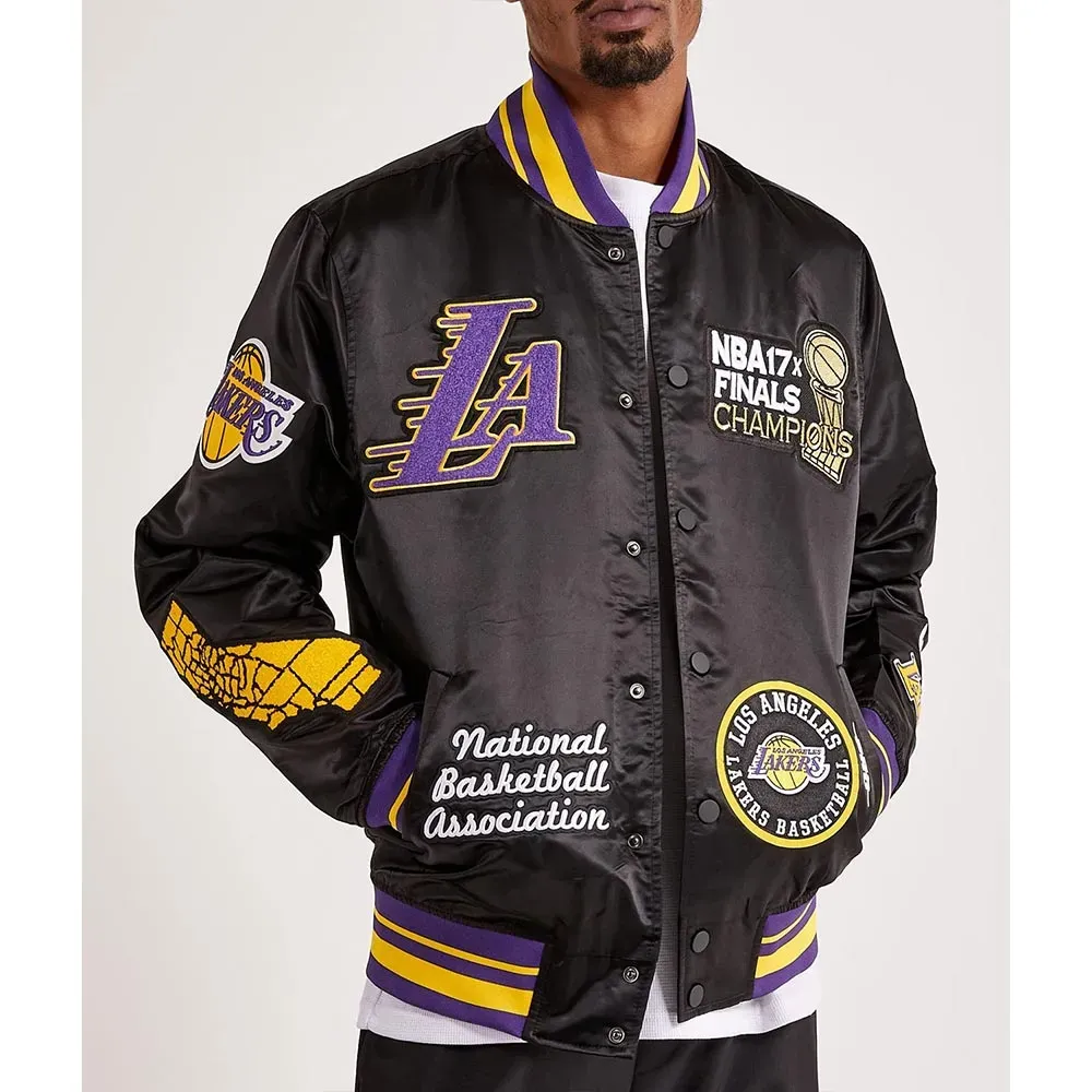 Los Angeles Lakers 17X Champions Black Varsity Satin Jacket