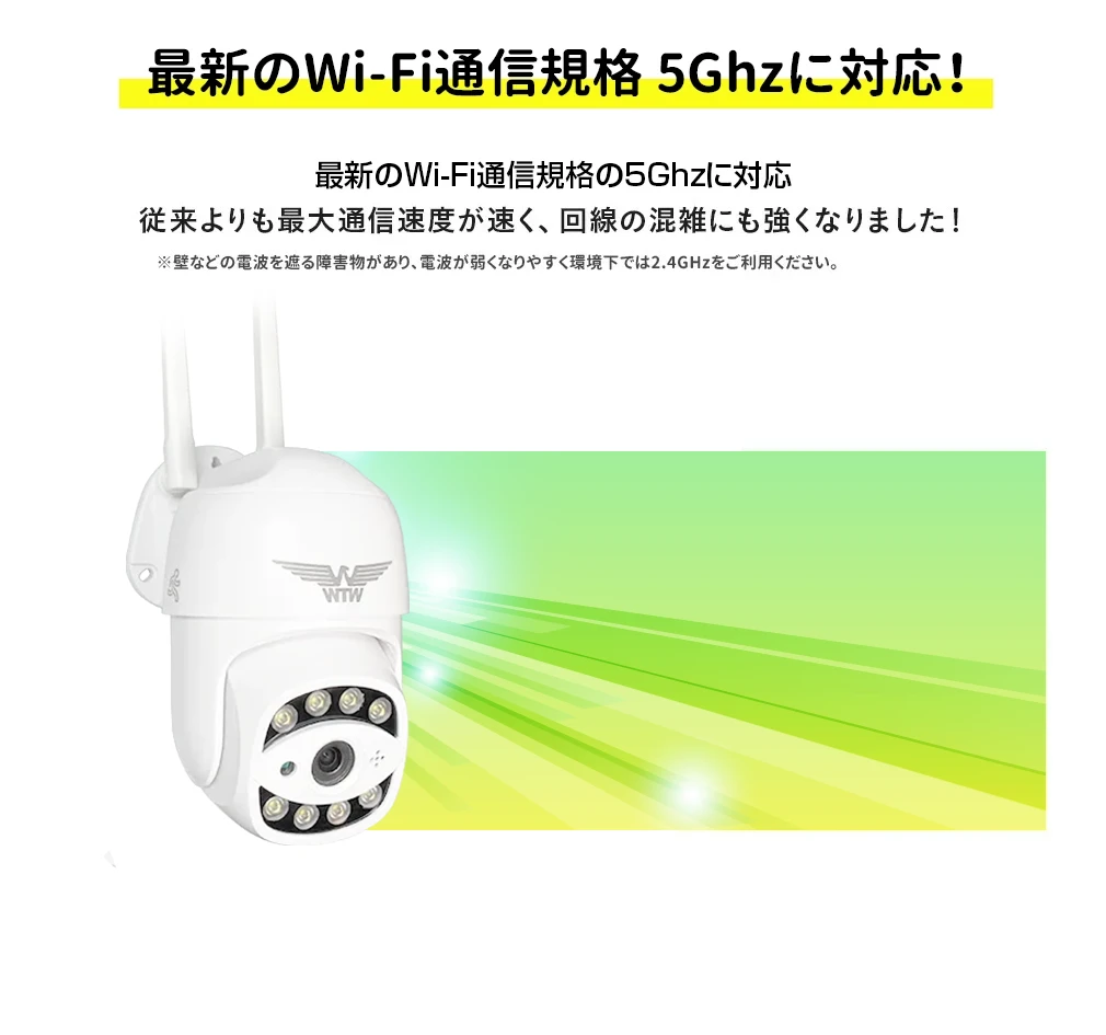 Wi-Fi 防犯灯カメラ ゴマちゃん2 アンテナ内蔵 夜間カラー PTZ WTW