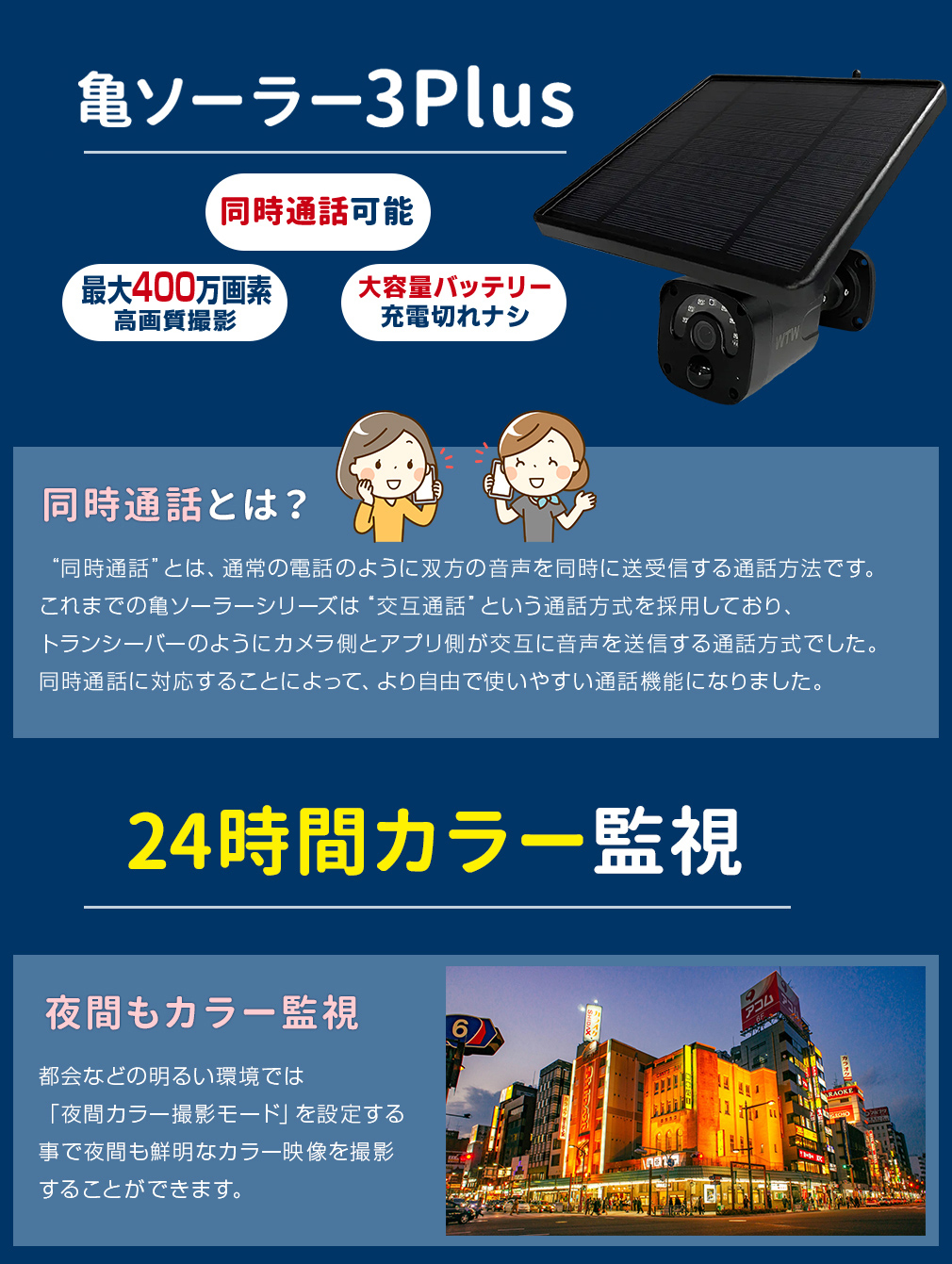 ソーラー防犯カメラ 亀ソーラー3 3Plus WIFI 屋外 WTW-EGR1844YBX【WTW