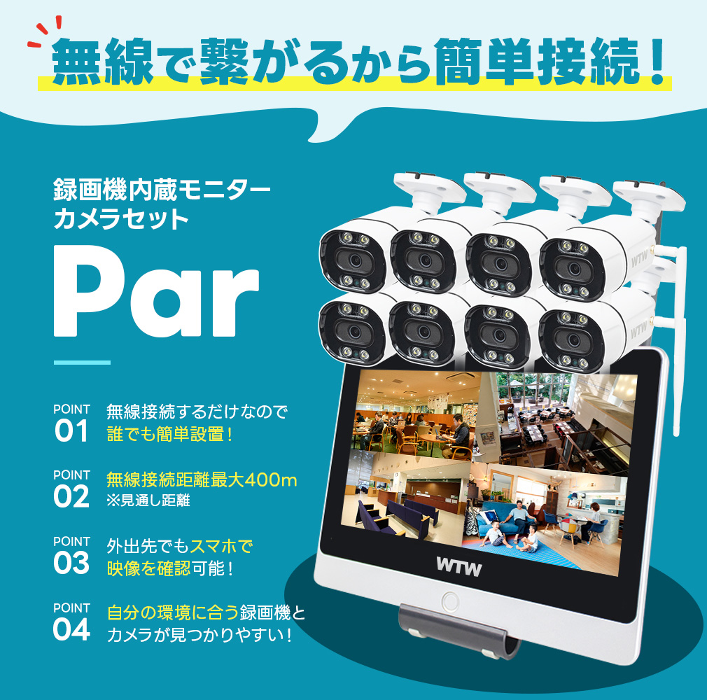 防犯カメラ 屋外 PARシリーズ 12.5インチモニター一体型録画機・最大