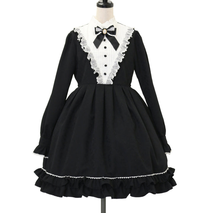 USED】オーナメントジャガード庭園ワンピース（黒×オフ白） | BABY