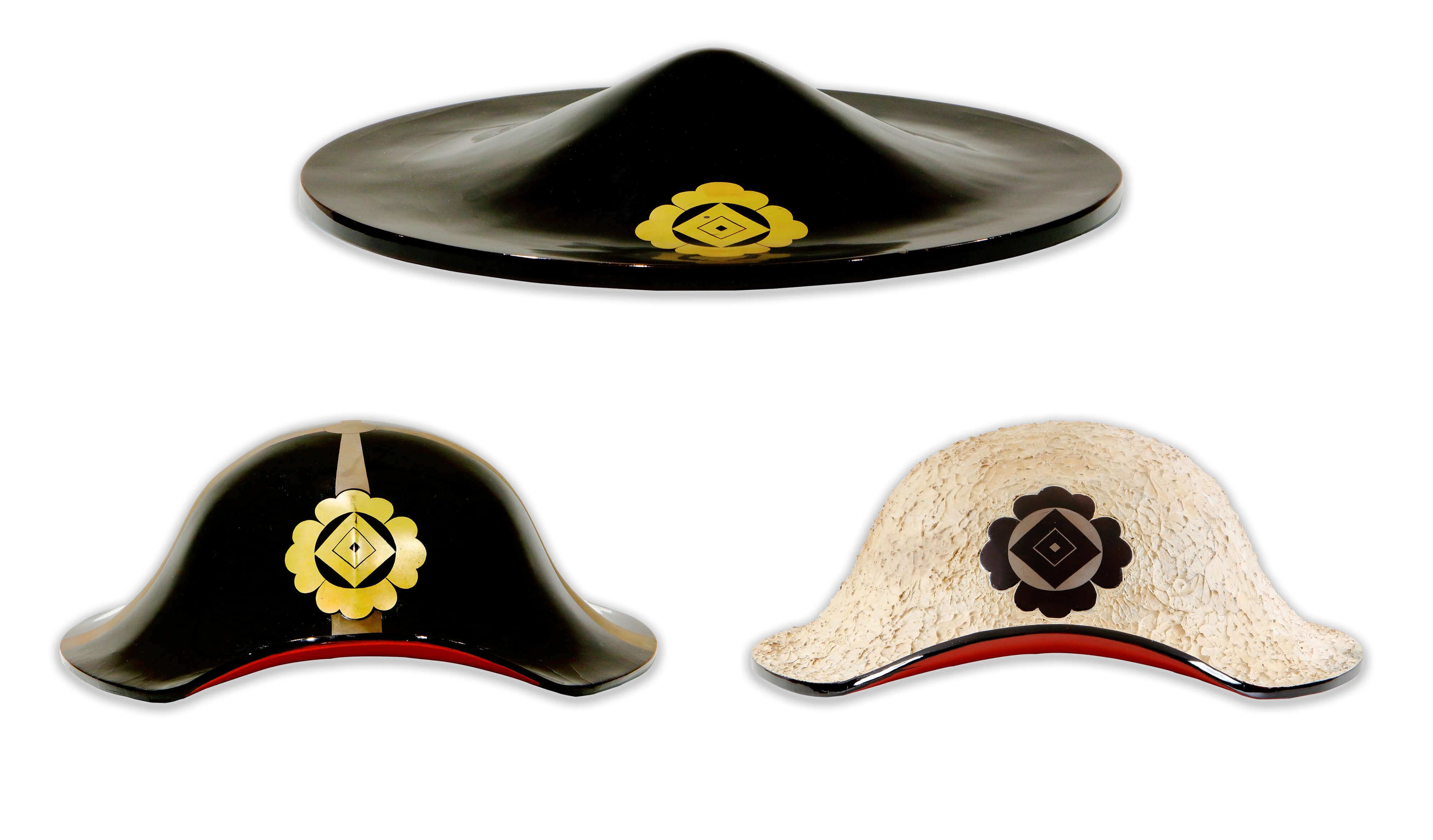 黒漆塗花角に隅立て入れ子枡紋平陣笠 三点組／ホームメイト