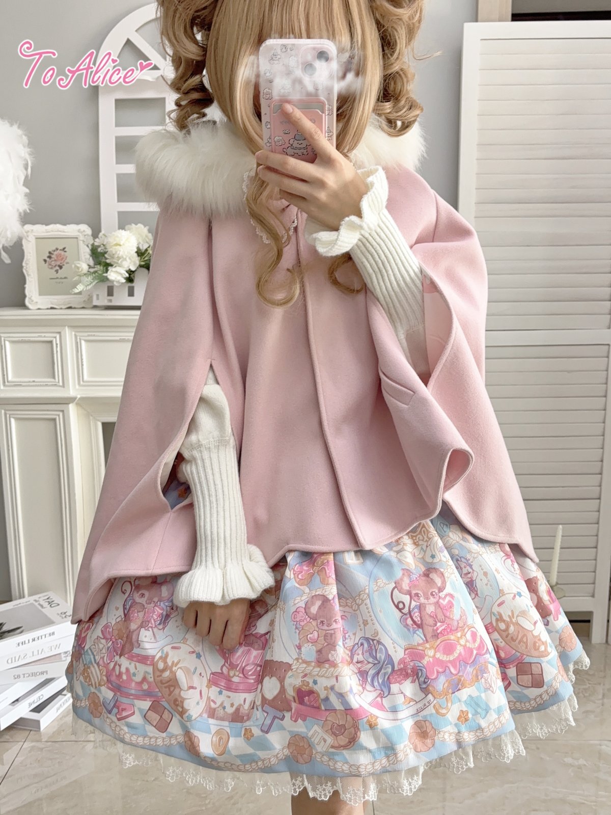 Last one】【ToAlice】C8589ふわふわラビットマントコート(中綿入り