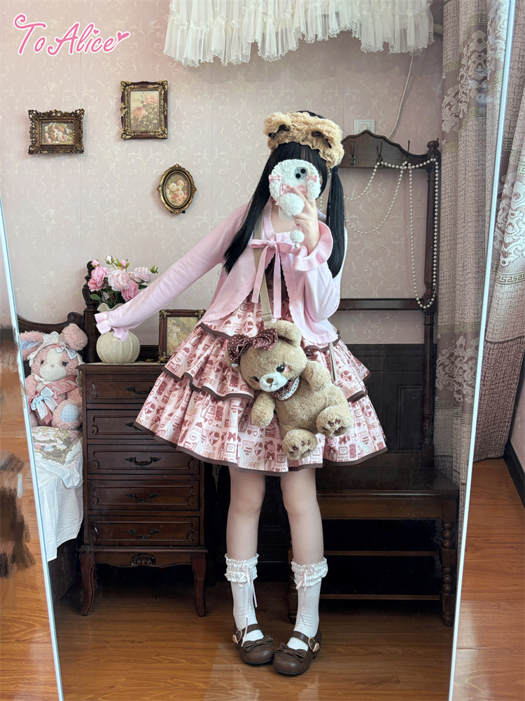 To Alice】L1216チョコ×クッキーベアティアードジャンパースカート