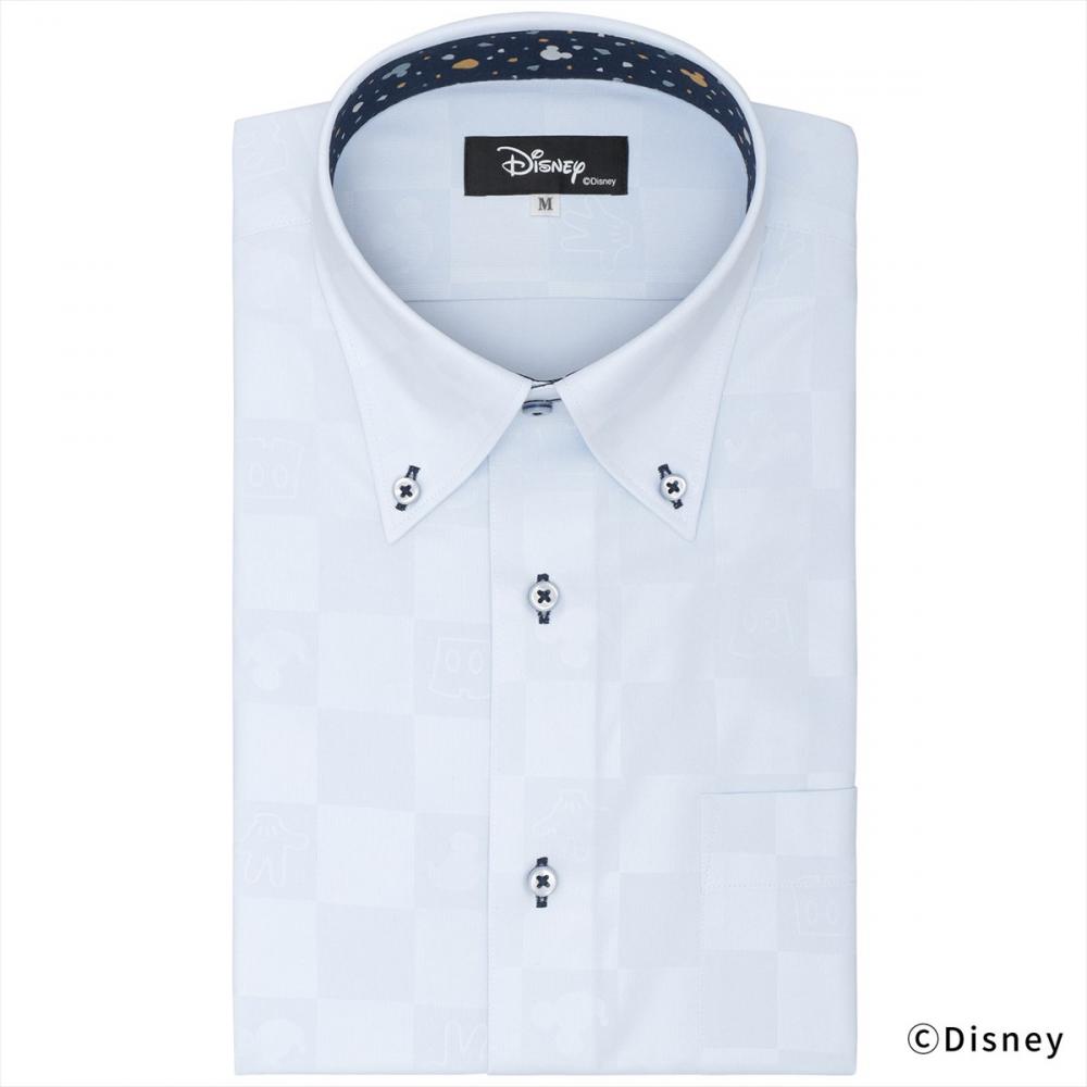 ディズニー】 ボタンダウン 半袖 形態安定 ワイシャツ(S ライトピンク