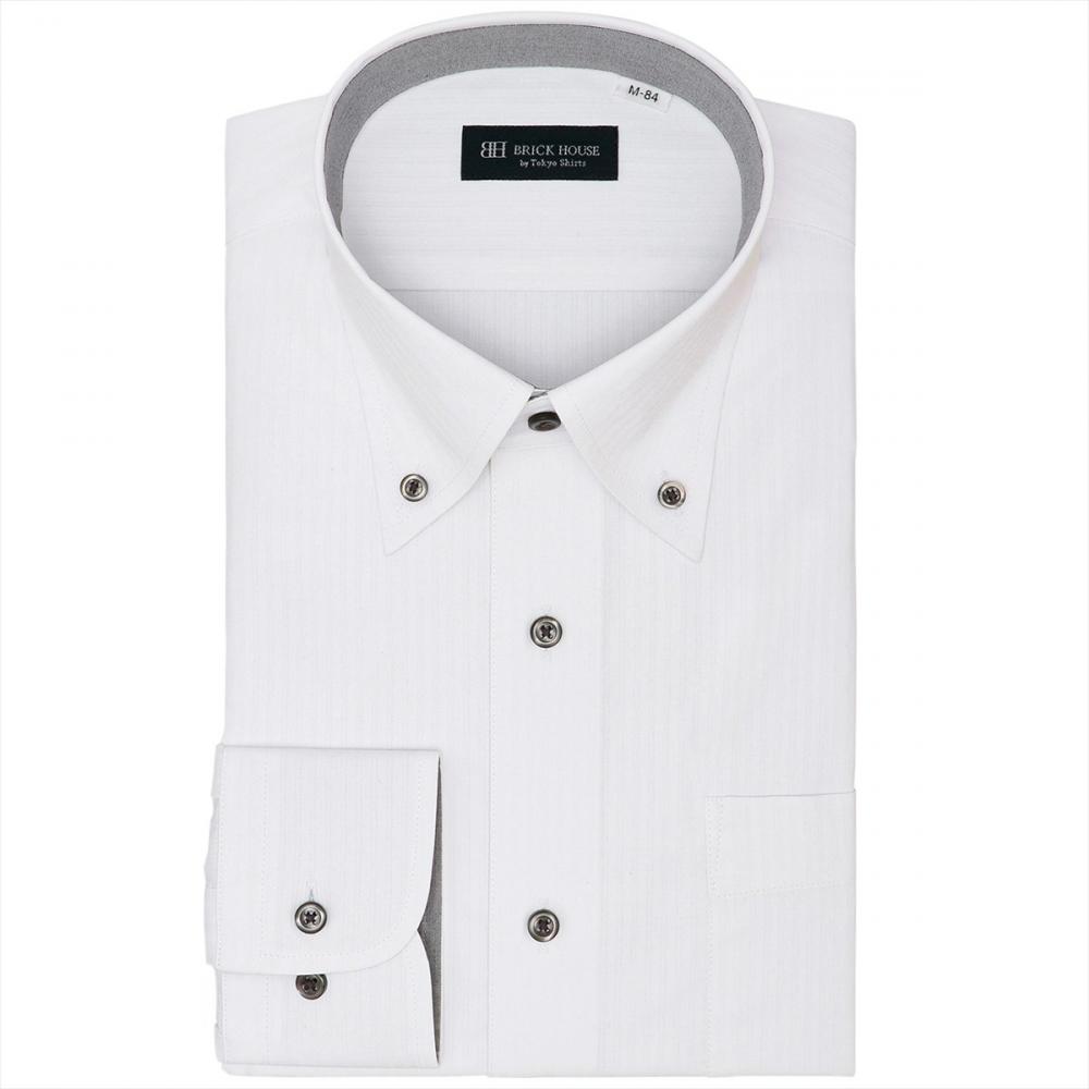 透け防止】 ボタンダウン 長袖 形態安定 ワイシャツ(S37-80 ホワイト