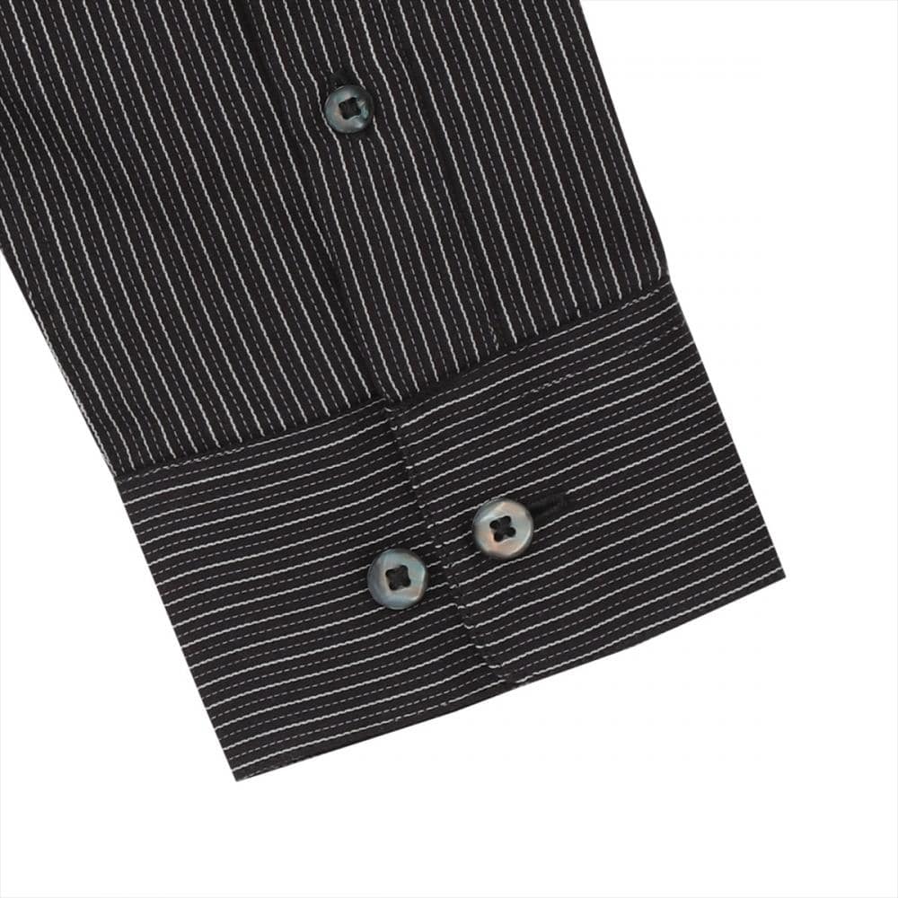 デザインカジュアルシャツ ボタンダウン 長袖 メンズ(S ブラック