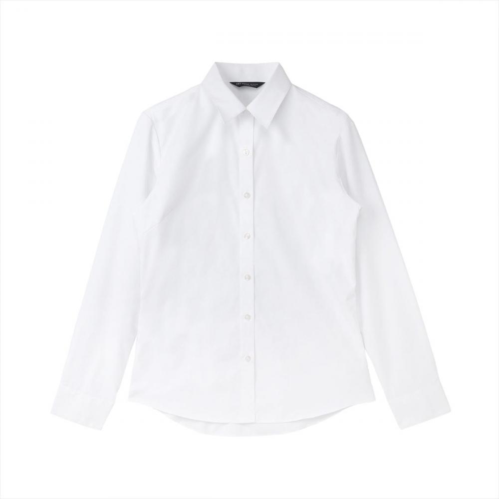 透け防止】 レギュラー 長袖 形態安定 レディースシャツ 白無地(XS