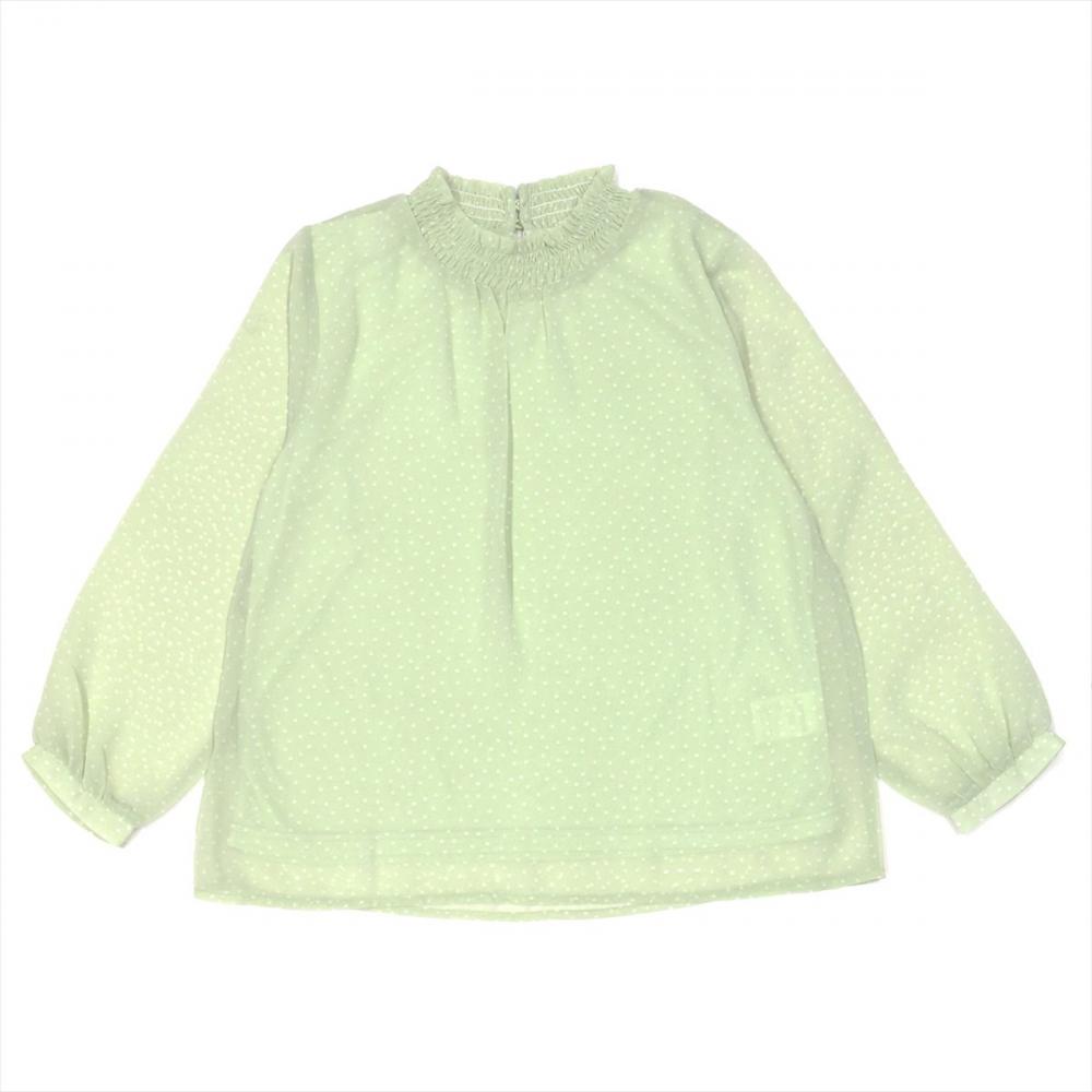 カジュアルシャツ スタンドネックブラウス 長袖 グリーン レディース(M