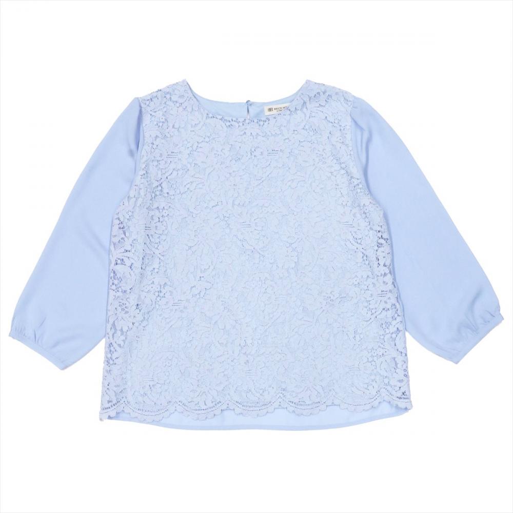 カジュアルシャツ 前身レースブラウス 七分袖 ミントグリーン