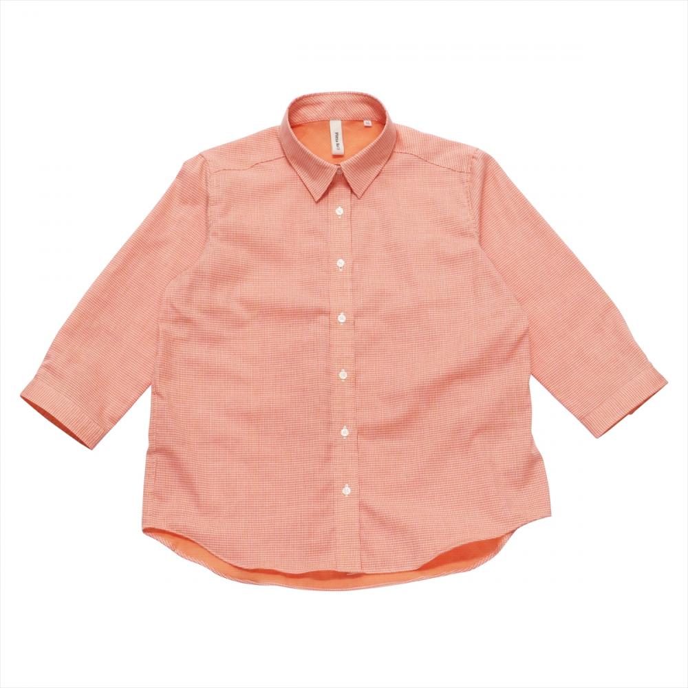 Pitta Re:)】 カジュアルシャツ Wガーゼ レギュラー 七分袖 サーモン