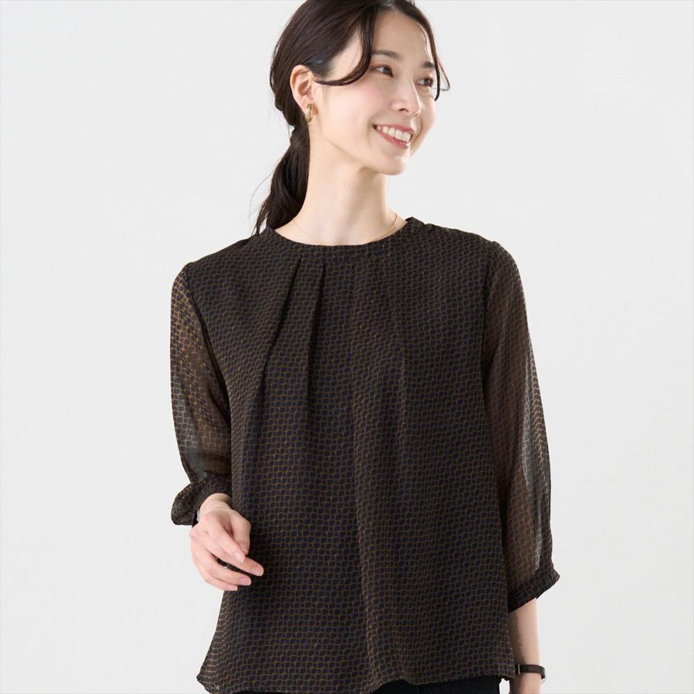 幾何学柄 シフォンブラウス 七分袖 レディース(M ネイビー): 東京