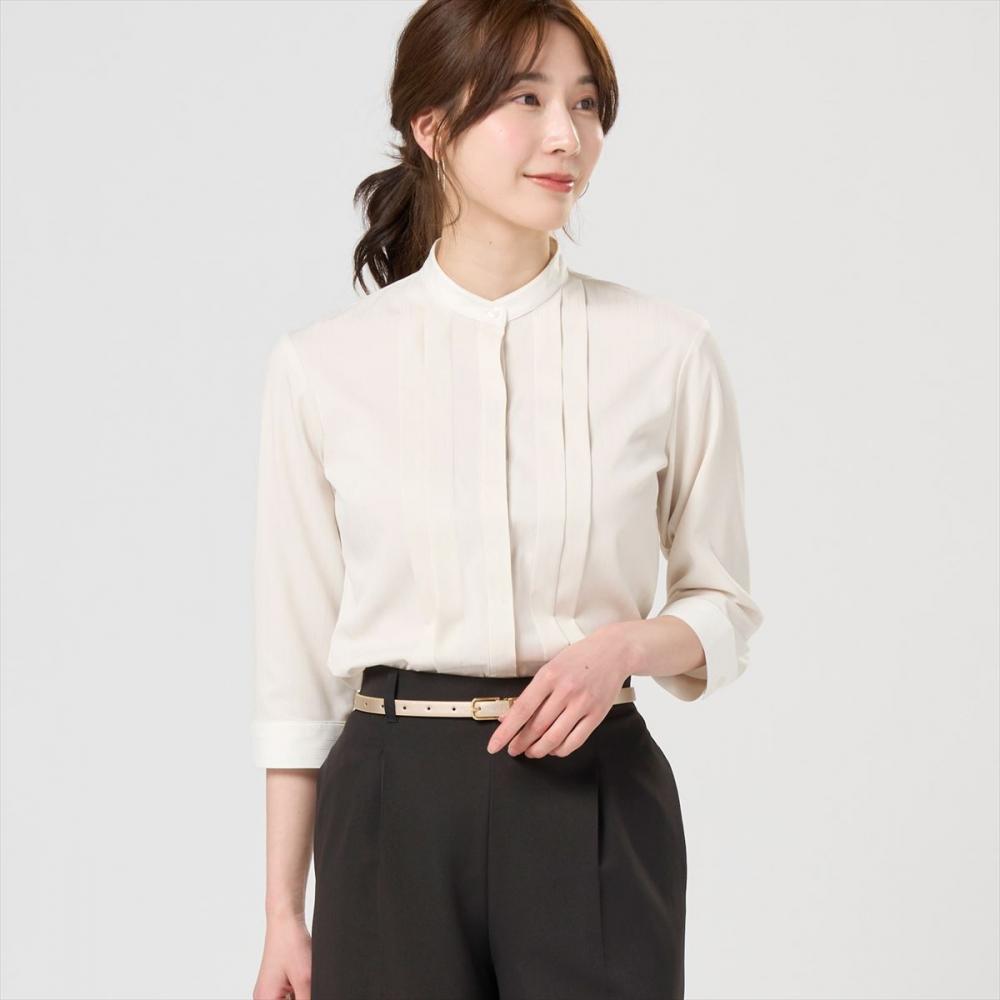 COFREX】 クレリック スタンド 配色ブラウス 七分袖 レディース