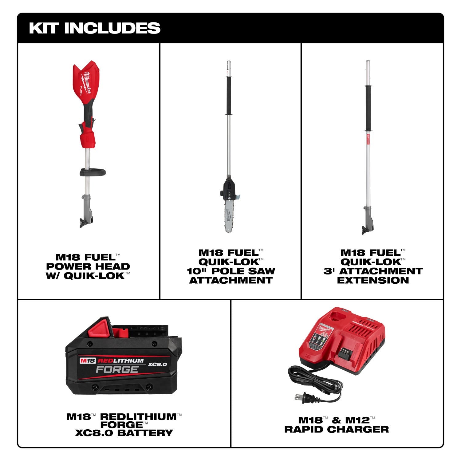Milwaukee 3016-21PS M18 FUEL QUIK-LOK Power Head 8.0Ah Kit w/ Pole