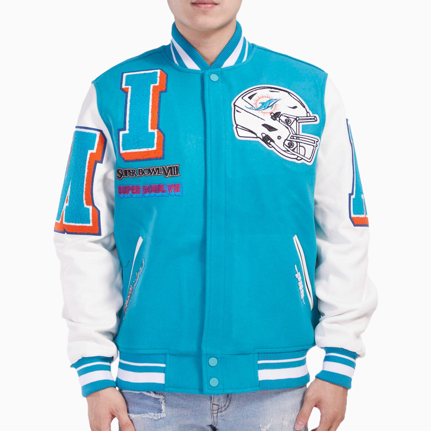 Pro Standard Men's Miami Dolphins NFL Mash Up Rib Wool Varsity Jacket