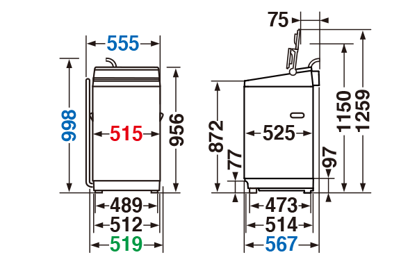 寸法・仕様 | AW-7DH4 | 洗濯機・洗濯乾燥機 | 東芝ライフスタイル株式会社