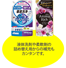 液体洗剤・柔軟剤 自動投入（AW-12VP4、AW-10VP4） | 商品特長 | 洗濯