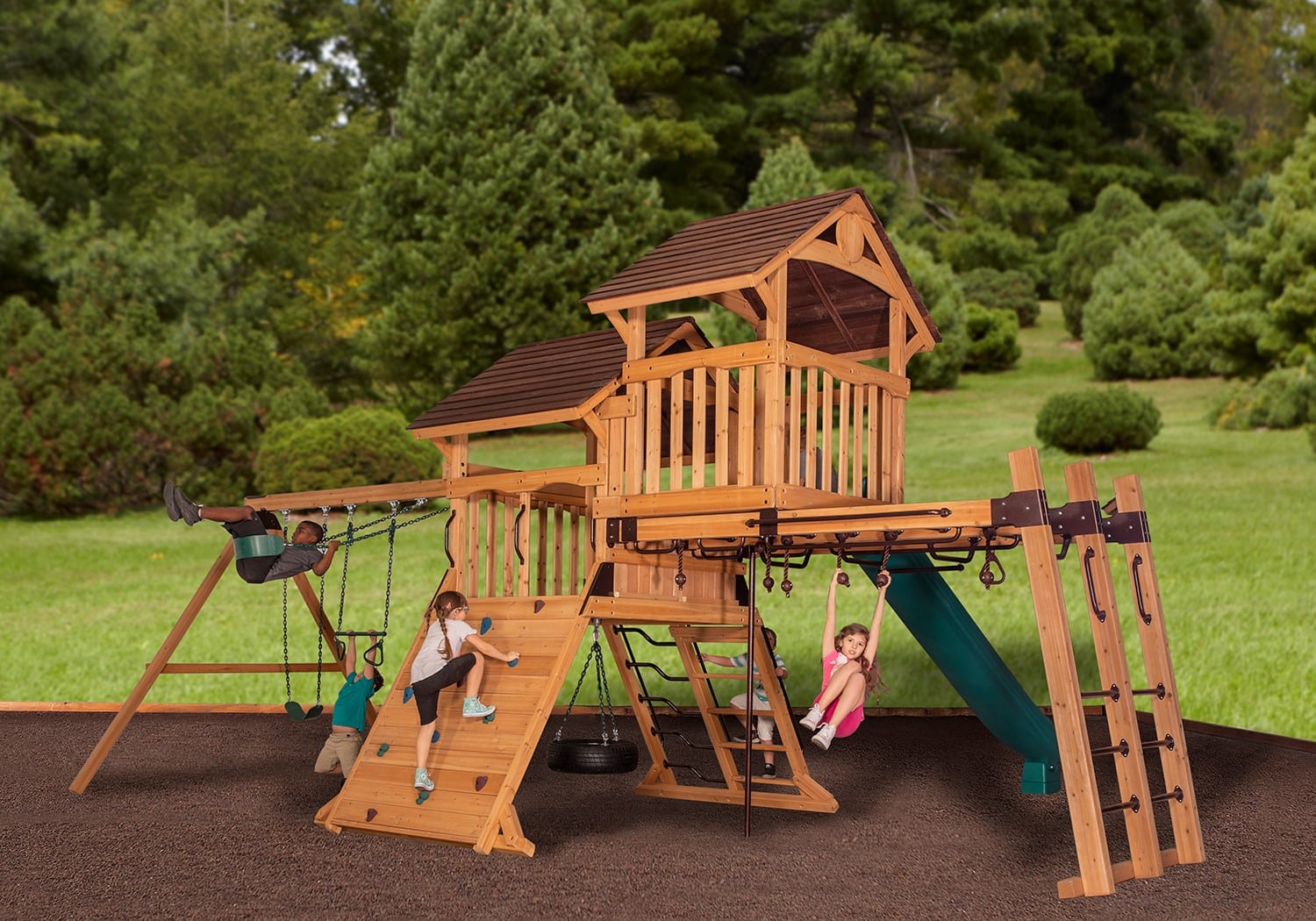 Adventure Summit XL 3 Wooden Swing Set | Texas Backyard Structures