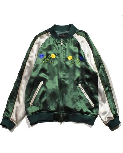 roarguns - スカジャン[23SGB-01] ROSE EMB SATIN JKTグリーン