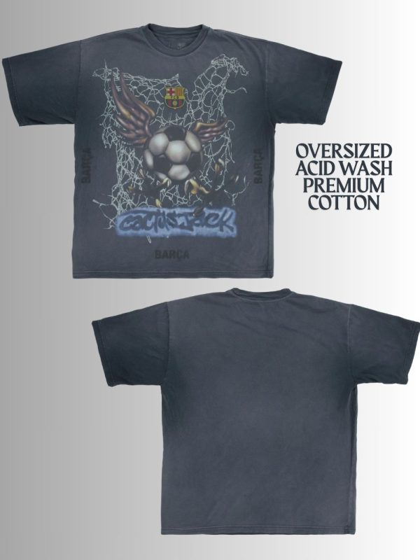 FCB ACID WASHED SPRAY LOGO TEE - ACID WASH GREY TSHIRT - Oversized