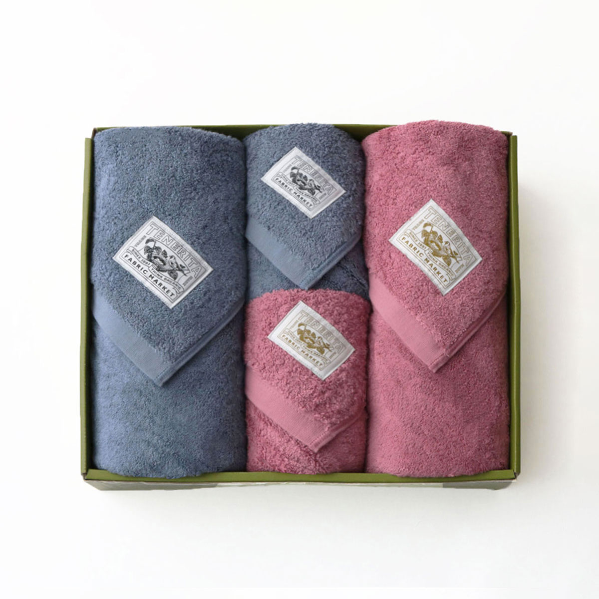 超甘撚りバスタオルロング2枚・フェイスタオル2枚セット(ブルーグレー