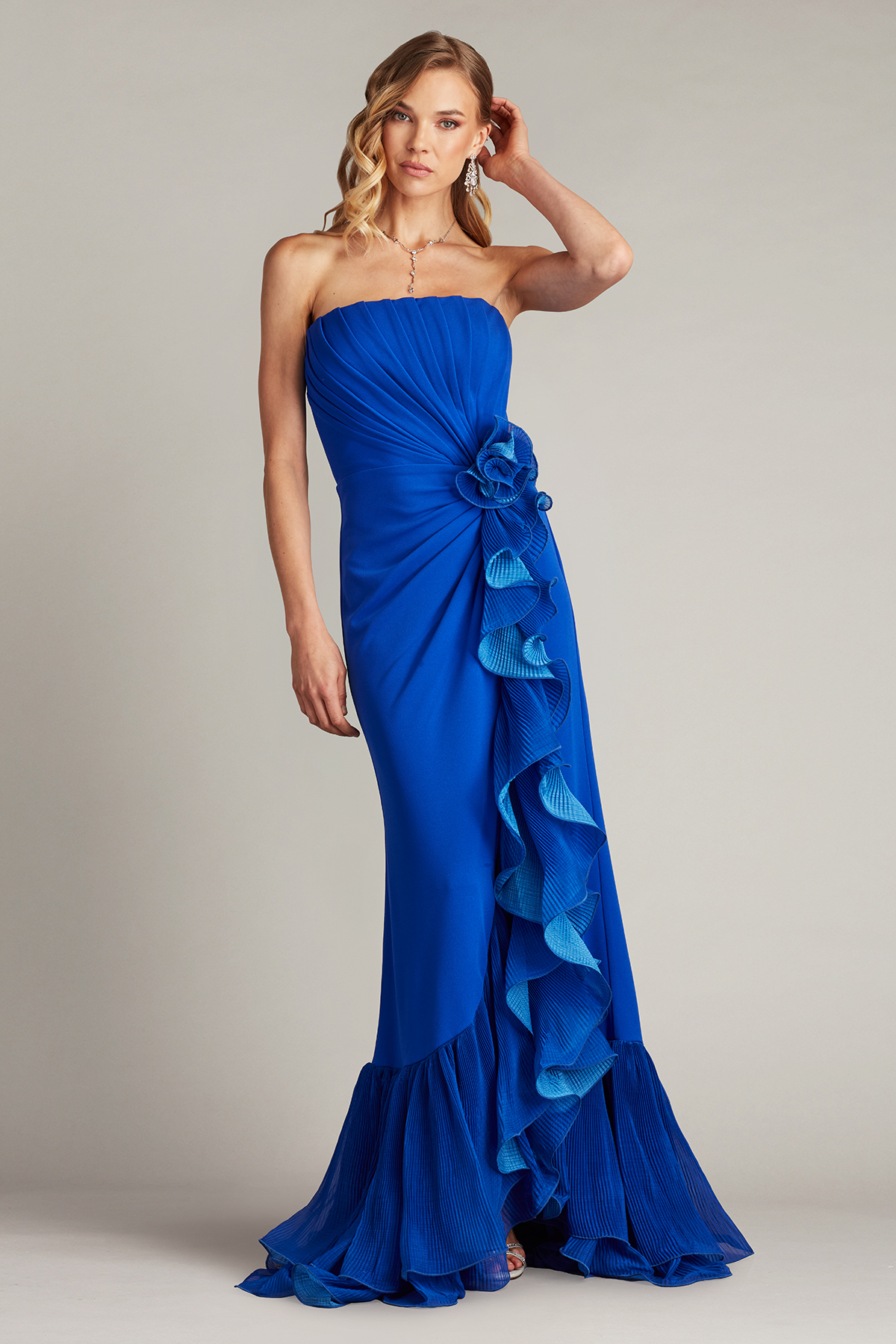 Leith Cascading Ruffle Gown | Tadashi Shoji
