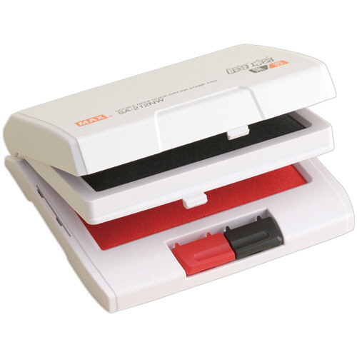 たのめーる】マックス 瞬乾2段式ワンタッチスタンプ台 中形 黒/赤 SA