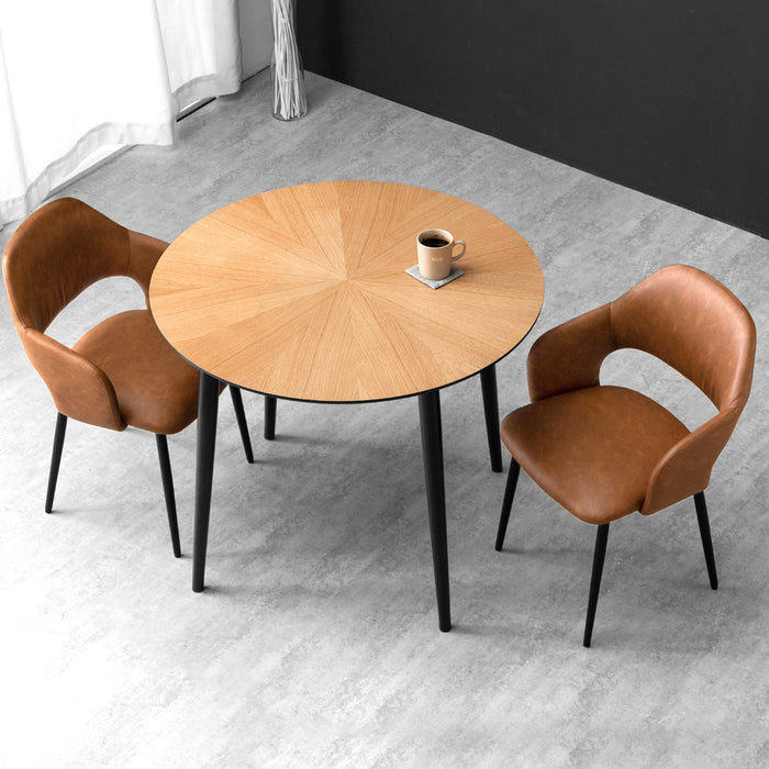 幅90cm］デザイン木目 円形 ダイニングテーブルセット 3点セット 天然