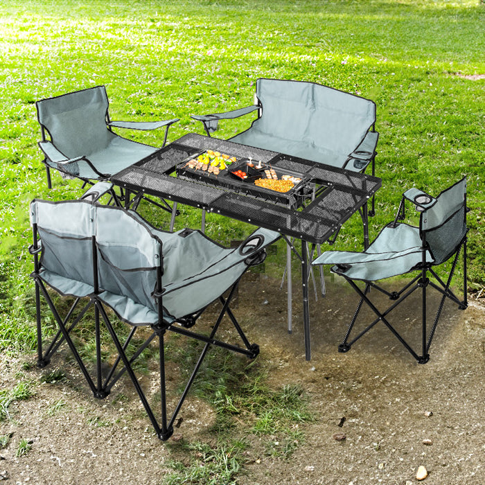 バーベキューコンロ 6点セット メッシュテーブル チェア 4脚