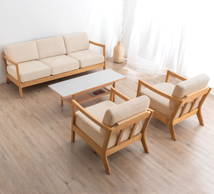 幅123cm] 木肘ソファ 2人掛け 天然木フレーム ファブリック 北欧