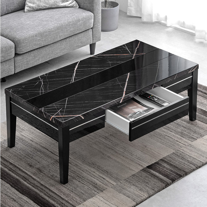 幅120］センターテーブル 大理石調 収納付き 引き出し ローテーブル