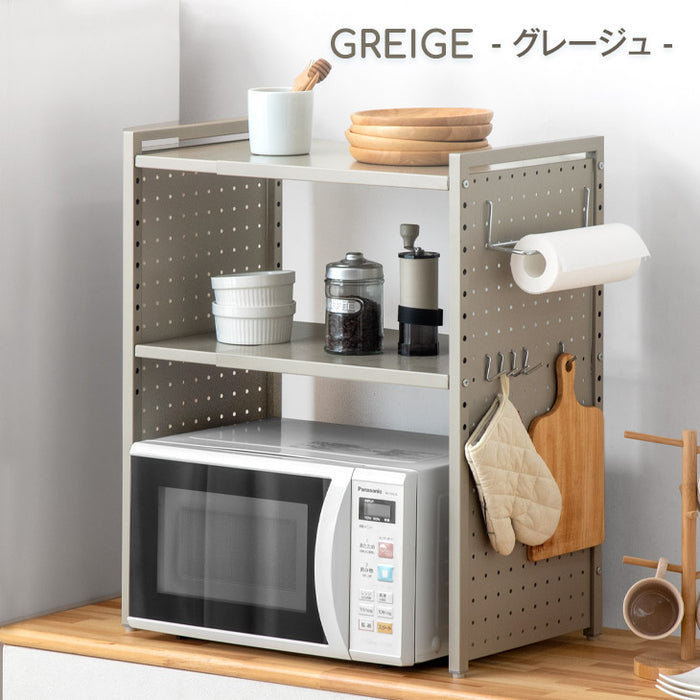 パンチングパネル付 伸縮 レンジラック トースターラック 2段タイプ