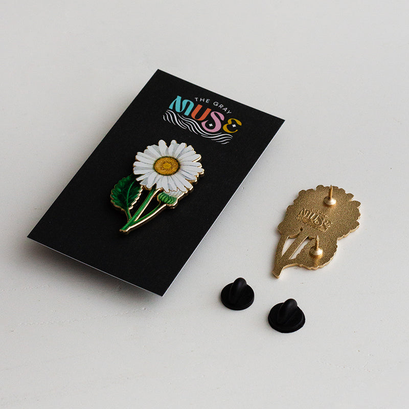 Shasta Daisy White Floral Enamel Pin | The Gray Muse - Pin Gift Shop