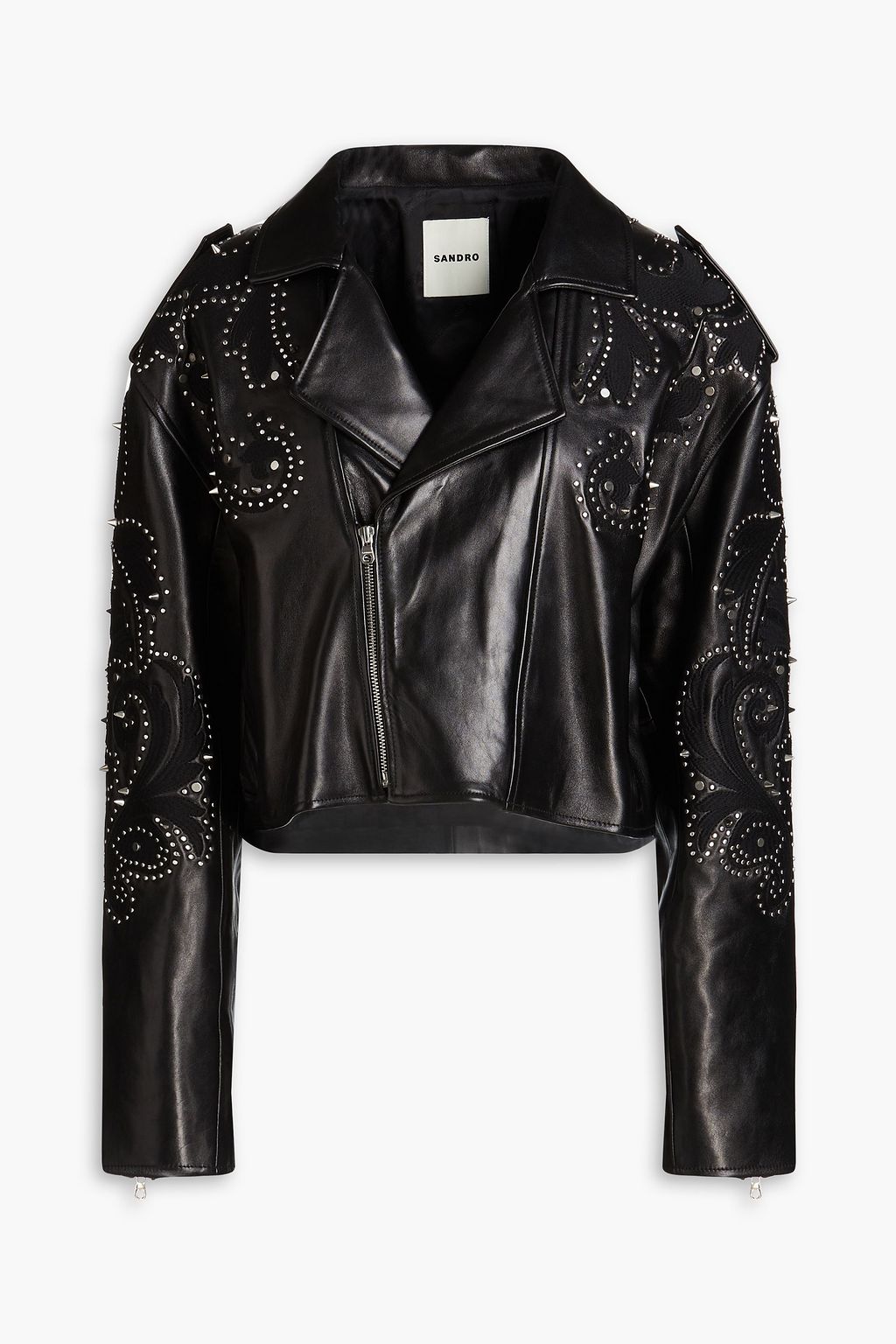 SANDRO レザー クロップドライダースジャケット | THE OUTNET (アウト