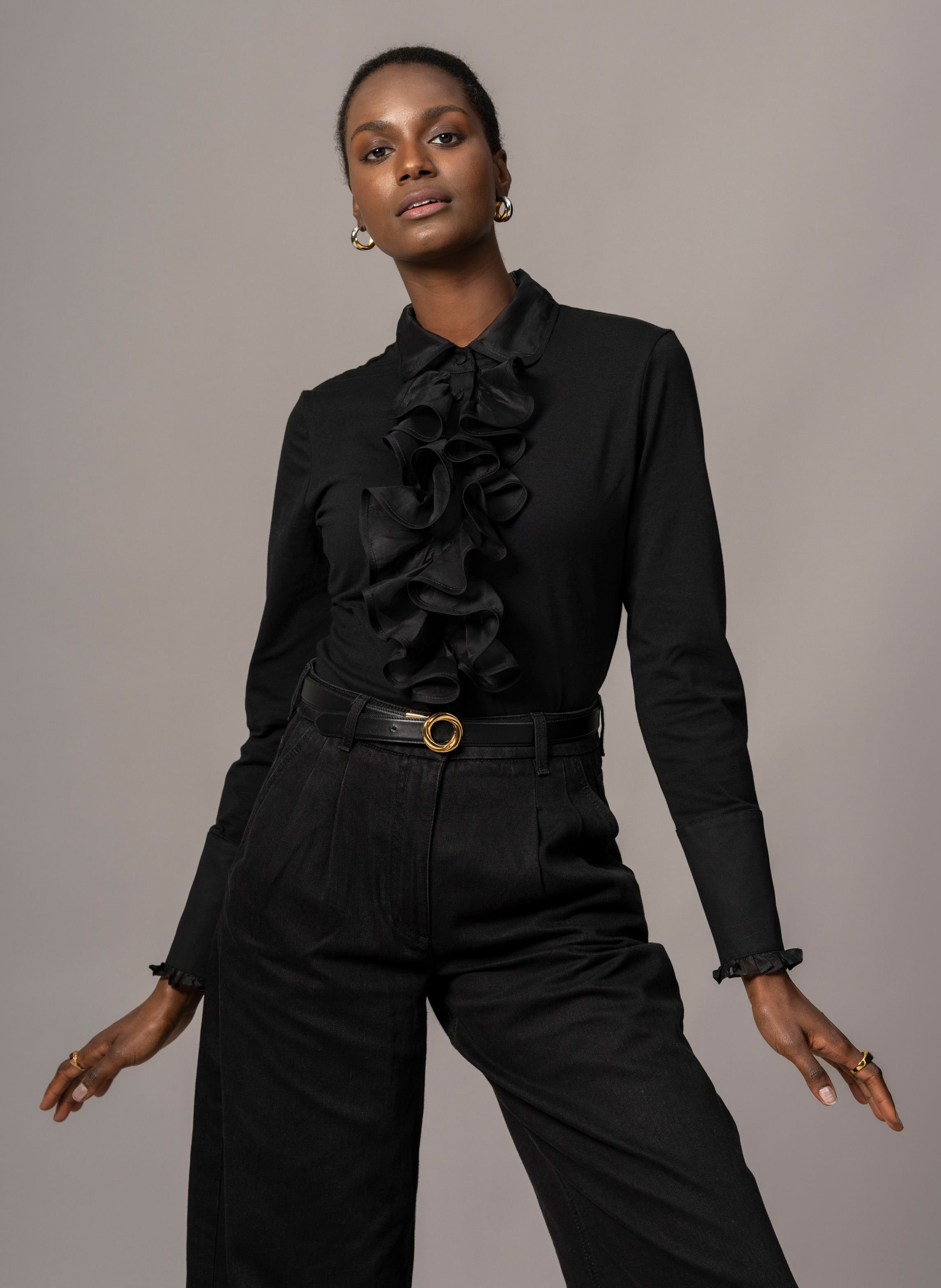 Caprice Black Ruffle Organdie Frill Shirt | The Shirt Company