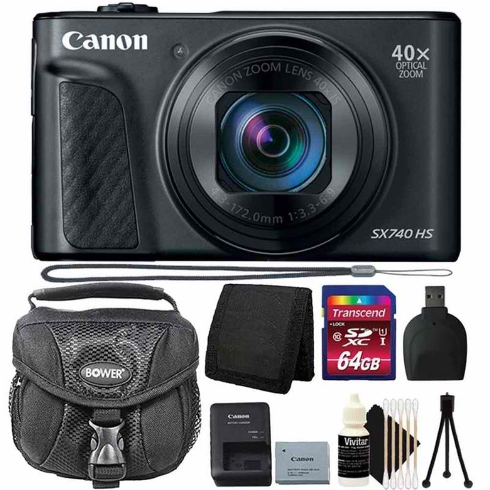 Canon PowerShot SX740 HS Digital Camera (Black) + 64GB Memory Card