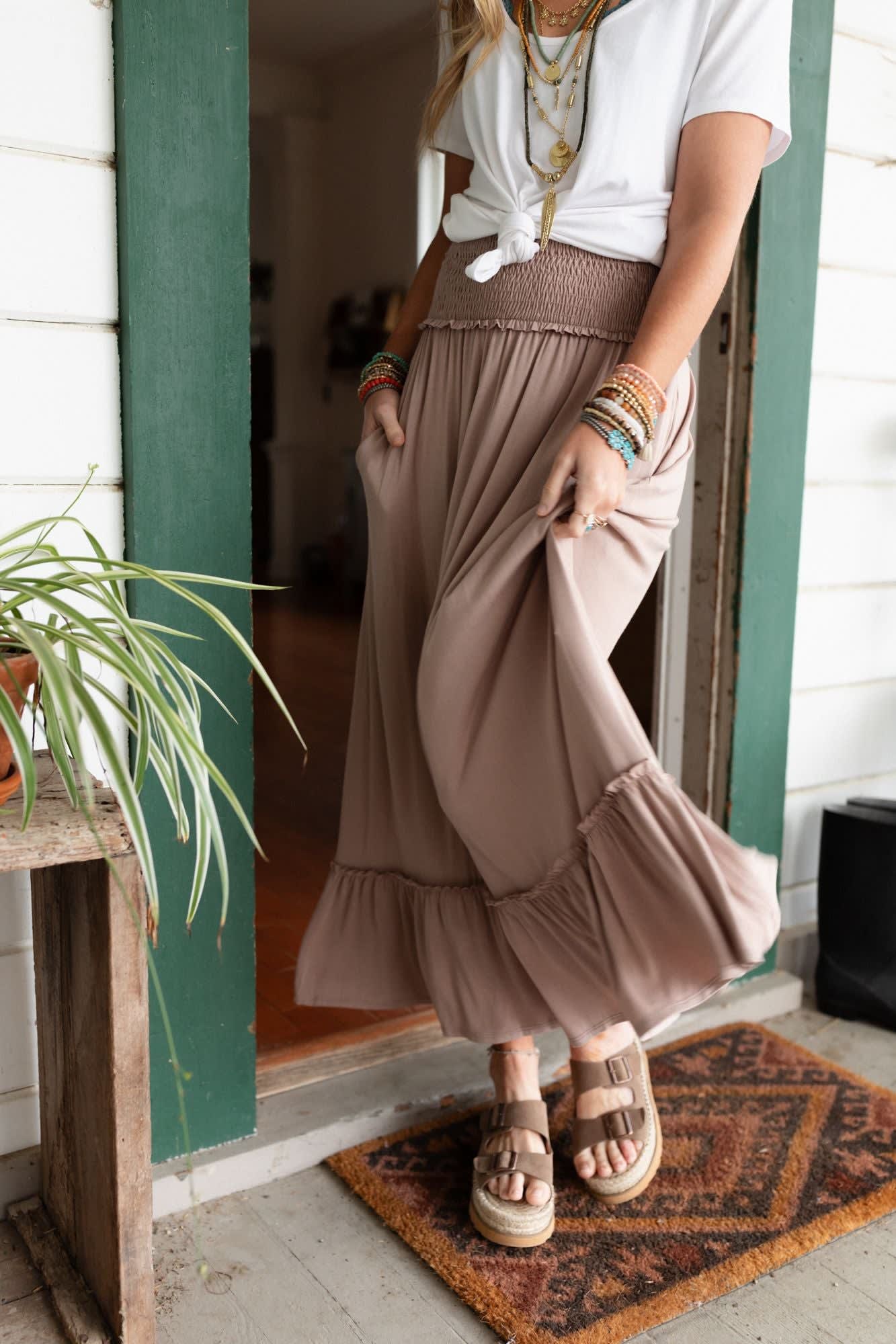 The Nest Rustic Romance Smocked Maxi Skirt — Three Bird Nest