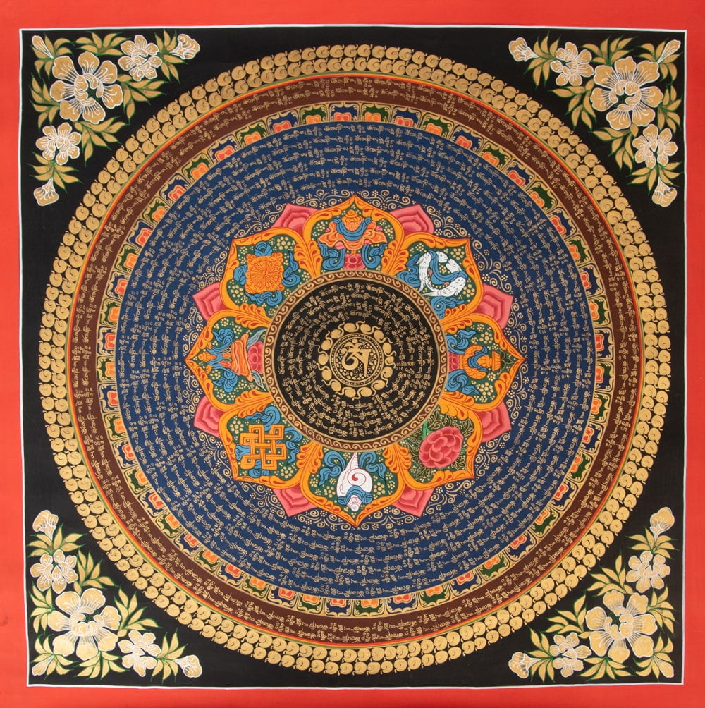 送料無料 タンカ 仏画 マンダラ チベット 〔一点物〕タンカ 八吉祥種子